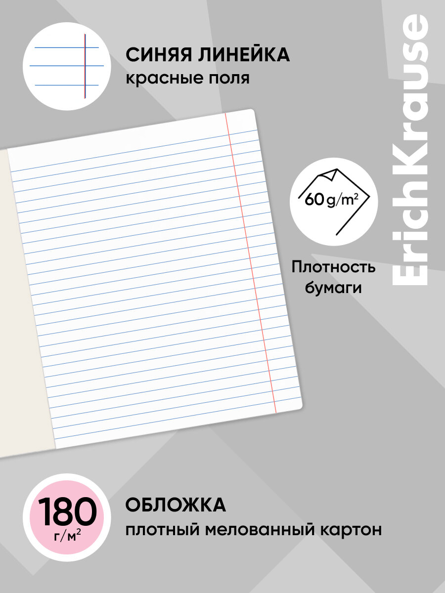 Тетрадь школьная ученическая ErichKrause® Классика розовая, 18 листов, линейка (в плёнке по 10 шт.) — фото 1