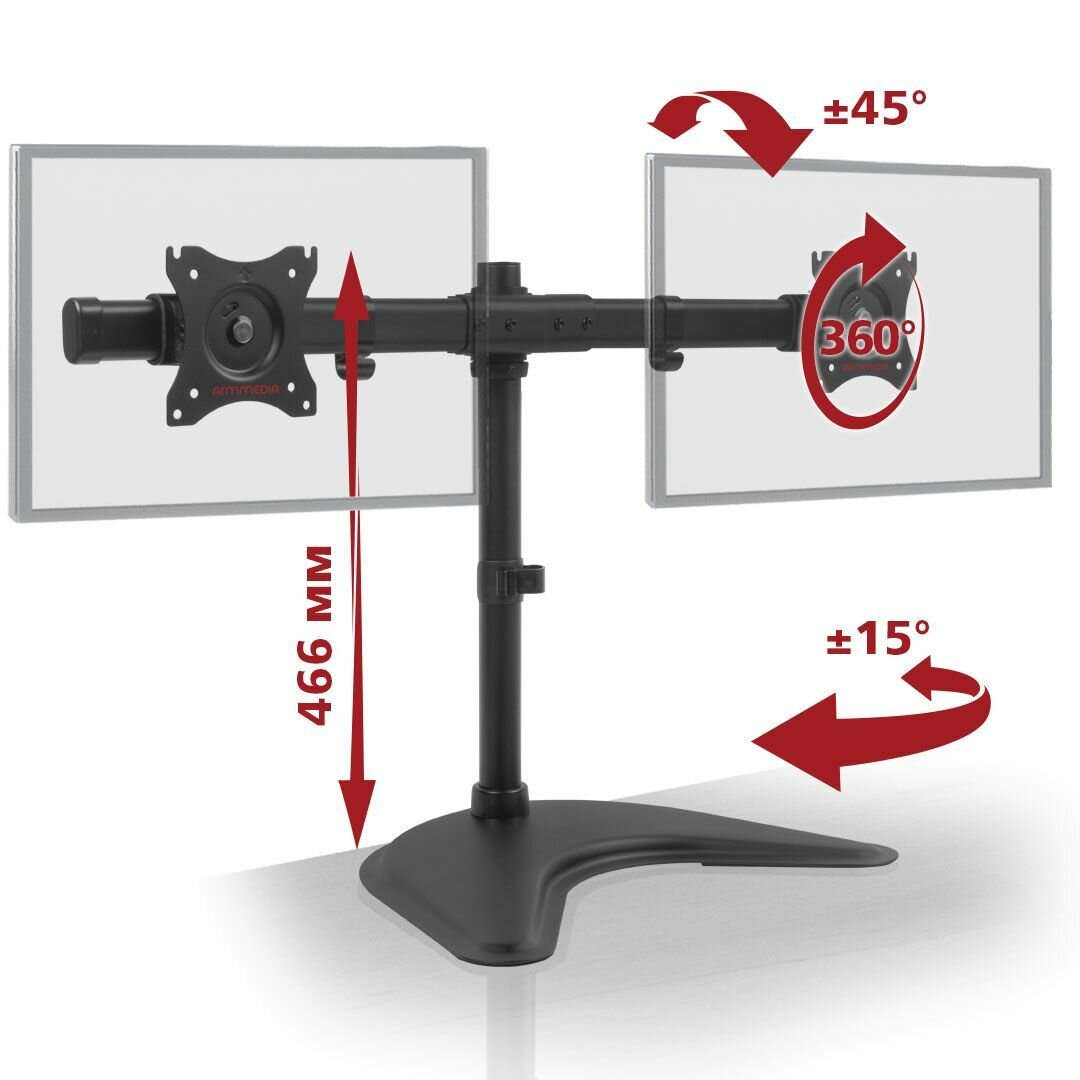 Кронштейн для мониторов Arm Media LCD-T52 черный 15"-32" макс.20кг настольный поворот и наклон верт.