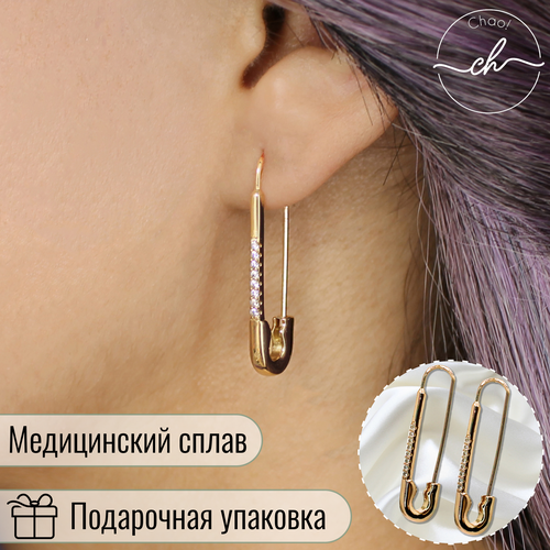 Серьги, искусственный камень, золотистый