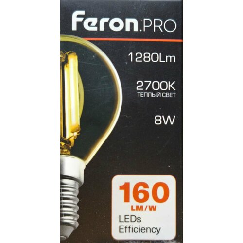 фото Лампа светодиодная feronpro lb-1708 шарик e14 1280lm 8w 175-265v 2700k 51259 fr_51259