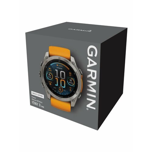 Часы Garmin Fenix 8, Amoled, Sapphire, 51 мм, Titanium, Spark Orange, Русский язык 010-02905-11 оранжевый, серый