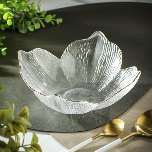 Блюдо стекло для салата фигурное 20х165х65 см с золотой отводкой Лилия A050011 640₽
