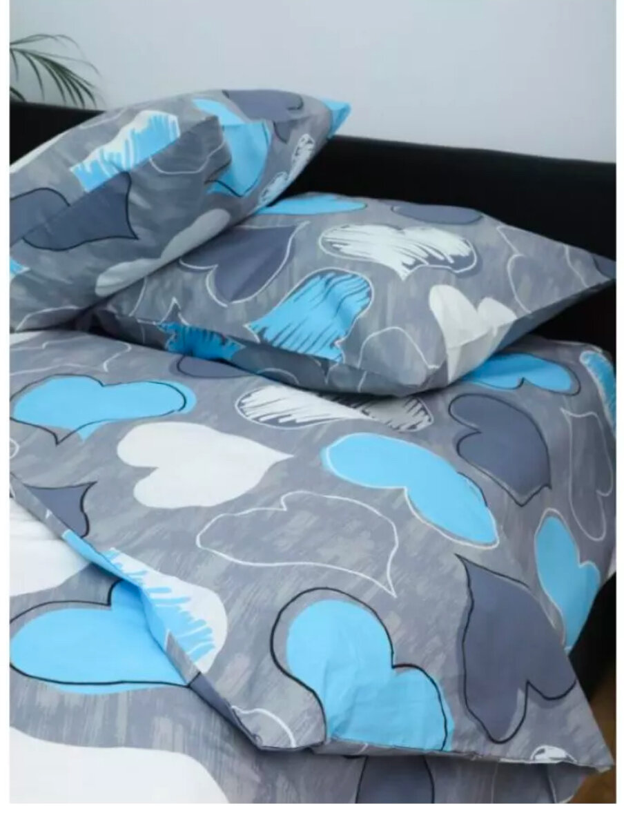 Ткань Поплин 220 см для пошива постельного белья и рукоделия на отрез 100% Хлопок 1*22 м. «Сердца на сером »