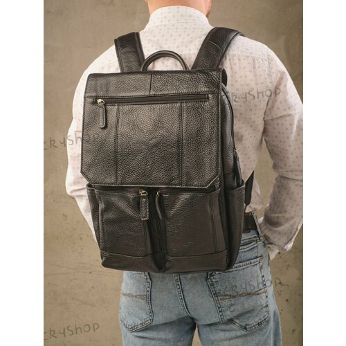 Рюкзак, натуральная кожа, черный, 31x10x42 см