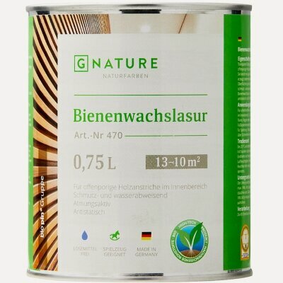 Изображение товара Лазурь Gnature 470 Bienenwachslasur с пчелиным воском для деревянных стен и потолков, бесцветный 0,75л