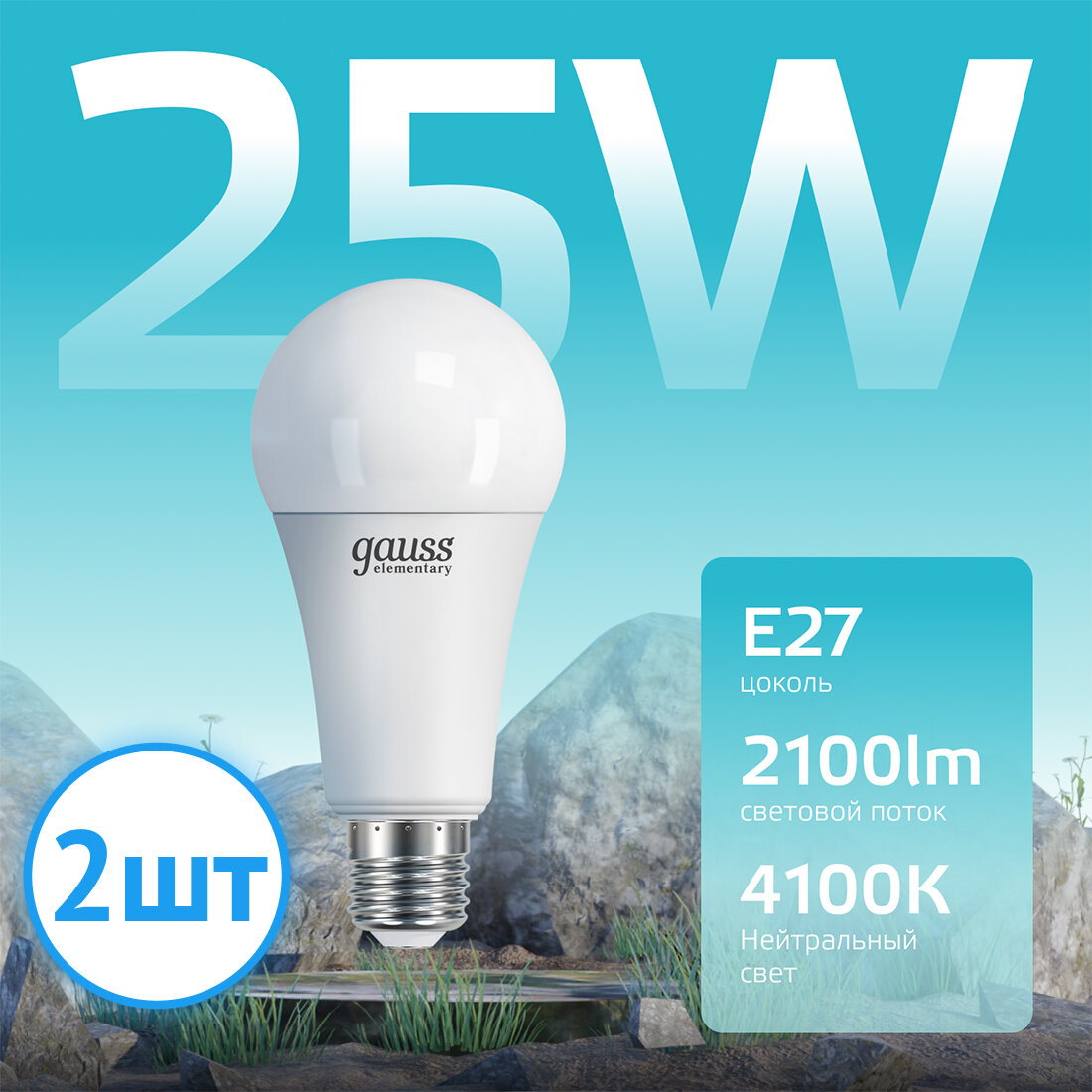 Лампочка светодиодная Gauss Elementary 25В эквивалент 200w E27 4100k 73225 (комплект из 2 шт.)