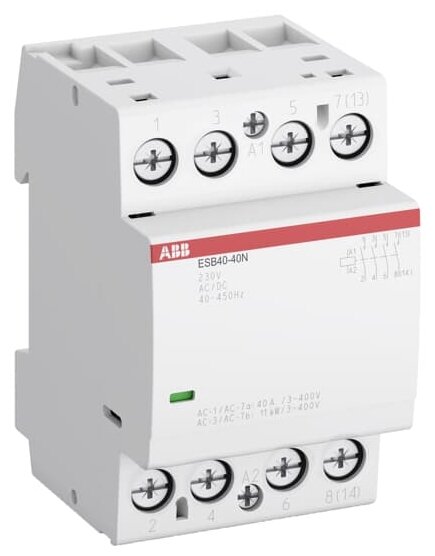 ABB Контактор ESB40-40N-06 модульный (40А АС-1, 4НО), катушка 230В AC/DC 1SAE341111R0640 — фото 1