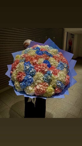 Изображение товара Букет живых цветов NURA FLOWERS "Гортензии микс", 51 шт, высота 60 см.