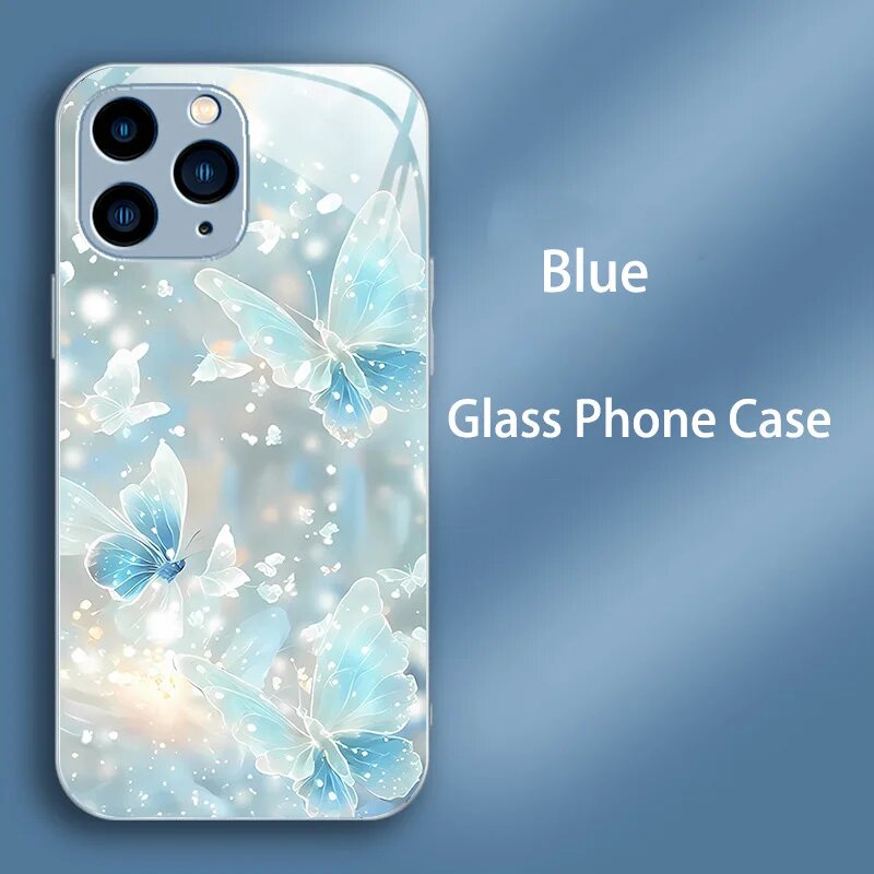 Чехол для телефона из закаленного стекла для iPhone 14 13 12 11 15 Pro Max Plus Mini X XS Max XR 7 8 6 6s Plus жесткий ударопрочный задний бампер из поликарбоната Небесно-голубой Для iphone14 (61 
