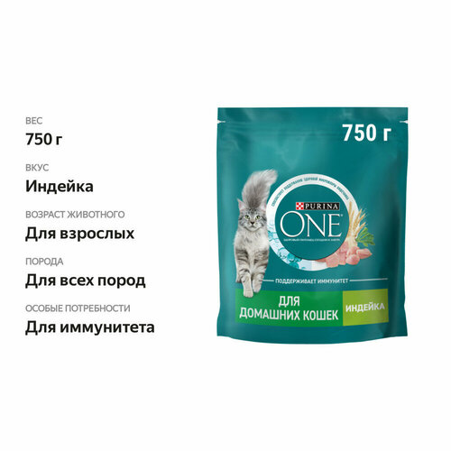 Purina 750 г сухой корм для взрослых кошек, живущих в домашних условиях, с высоким содержанием индейки 1 шт