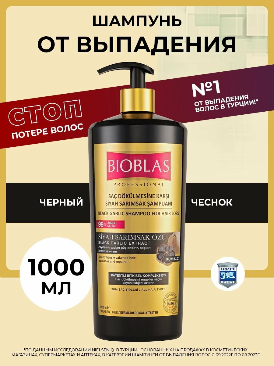 BIOBLAS Профессиональный Шампунь против выпадения, регулирующий жировой баланс, с черным чесноком, аптечная косметика, 1000 мл