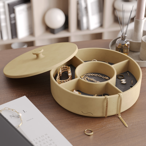 Шкатулка для украшений Marta, 22x7 см, декоративная, бетон, кремовый матовый