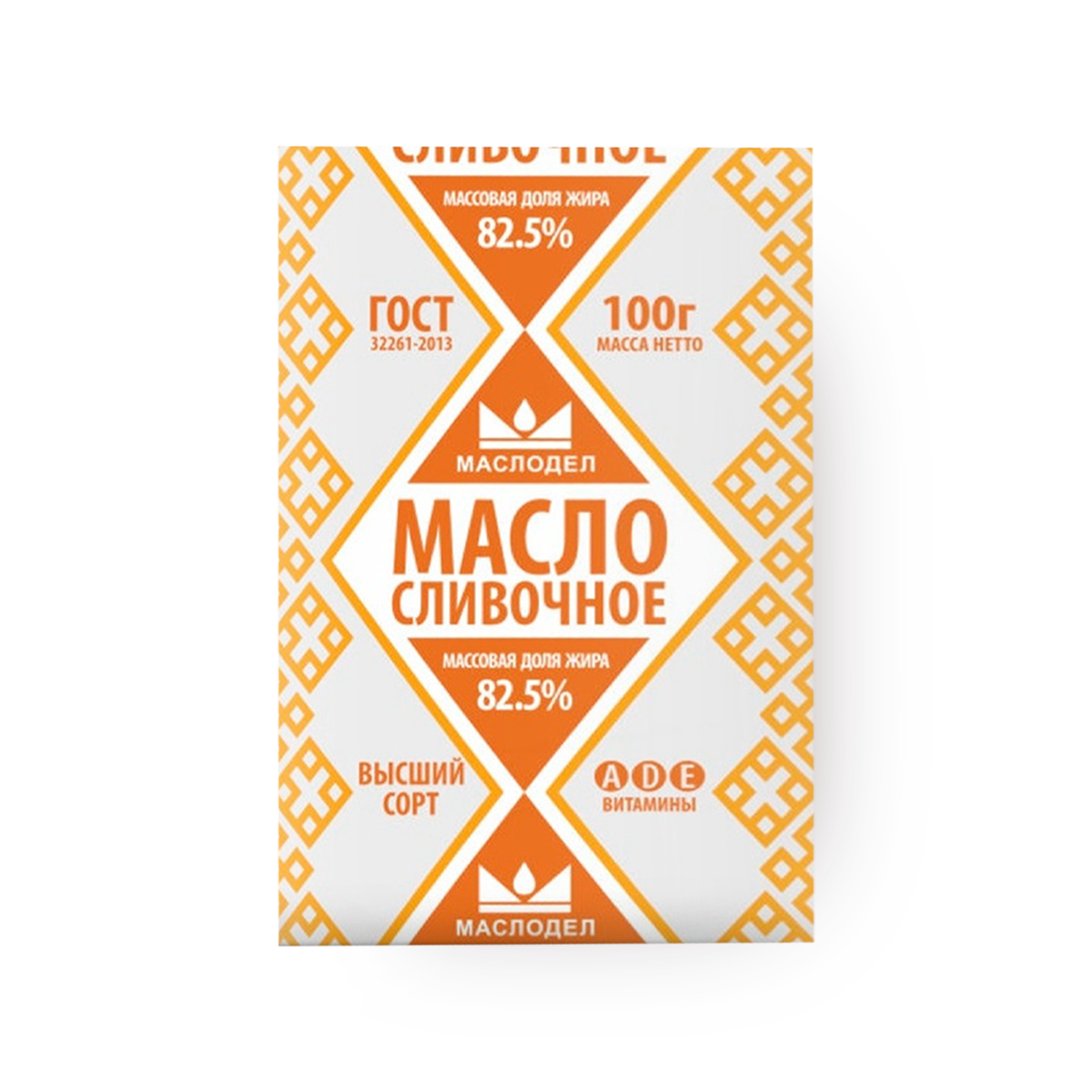 Масло сливочное "Маслодел", 82,5%, не содержит ГМО, без добавок, 100г