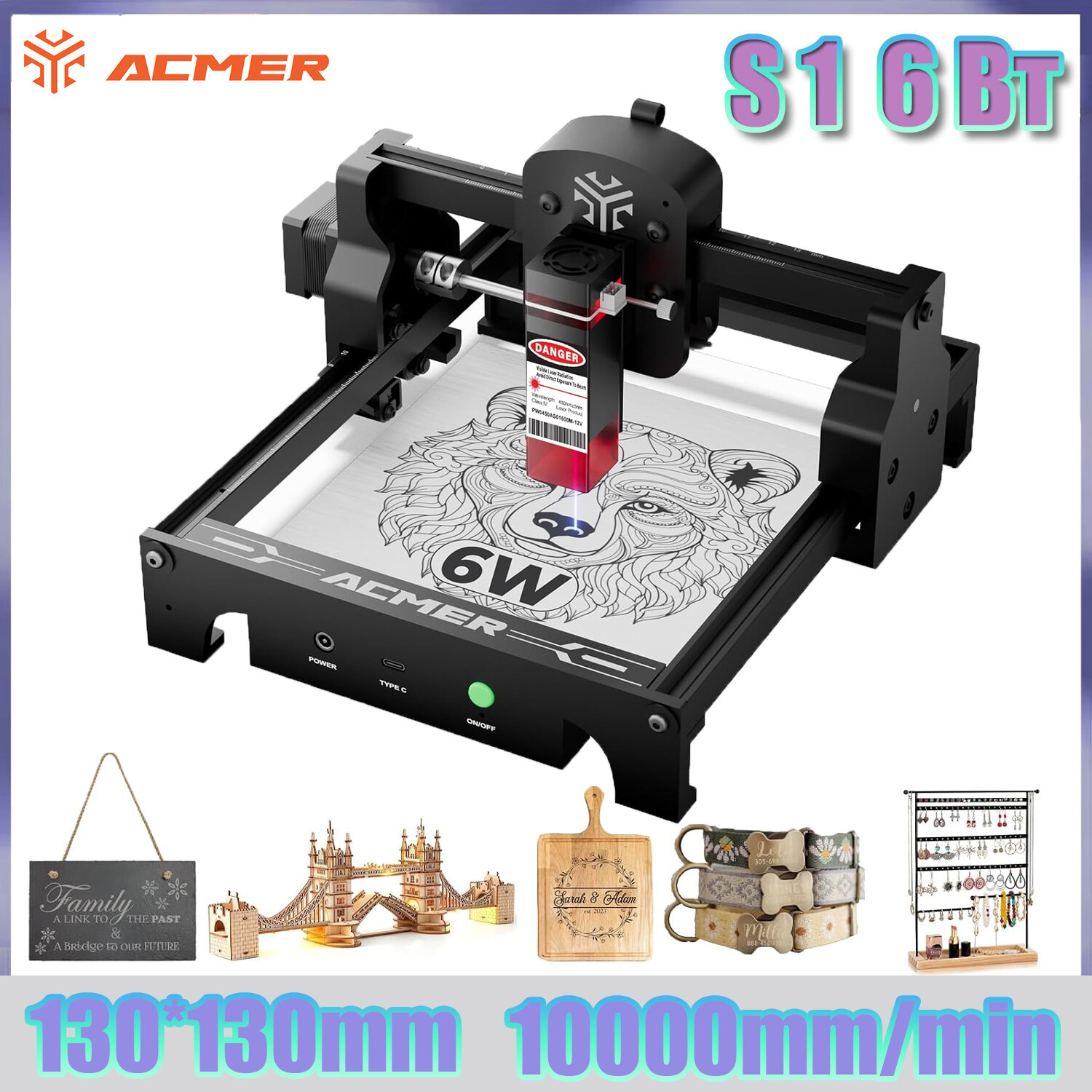 Лазерный гравер ACMER S1 6Вт , синий CNC лазеры режущий станок