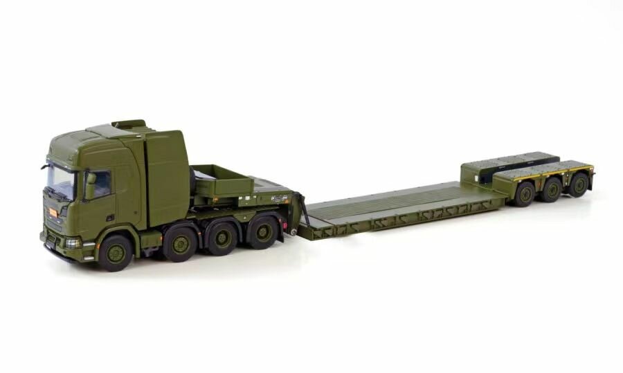 WSI Модель Скания 8х4 низкорамный прицеп Forsvaret Датская армия, масштаб 1:50, артикул 01-3849, коллекционная металлическая модель грузовика