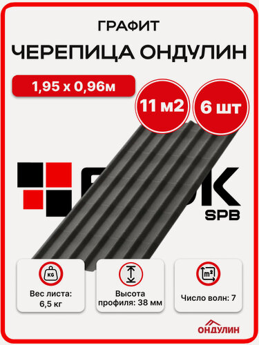 Изображение товара Ондулин черепица 1,95х0,96м графит - 6 листов/связка