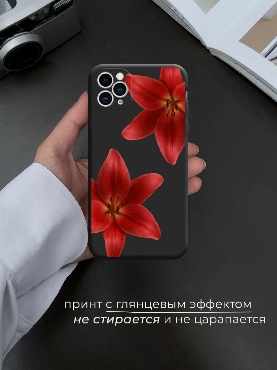 Чехол на Apple iPhone 11 Pro Max / Айфон 11 про макс с принтом Два красных цветка 2 — фото 1