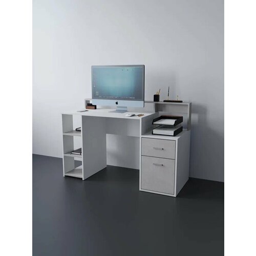 Письменный стол N6 с ящиками для ноутбука белый