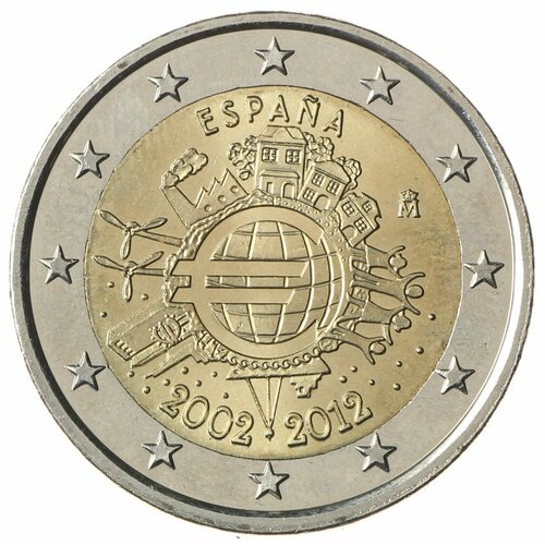 Испания 2 евро 2012 10 лет наличному обращению евро испания 10 евро 2005 г 60 лет миру и свободе в европе