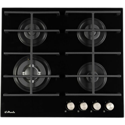 Варочная панель газовая Закаленное стекло 60 см Газ-контроль Турбо-конфорка WOK Автоподжиг Чугунные решетки il Monte BH-673G 3129300₽