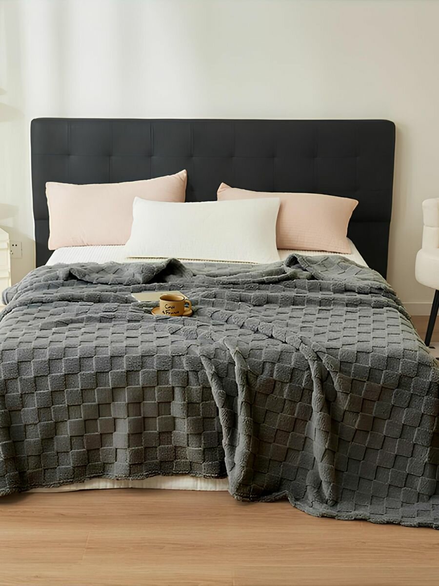 фото Плед кубик черный, Плед-покрывало, велсофт, 220х200 см, темно-серый