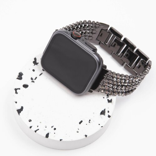Ремешок для Apple Watch / 44 / 45 / 49 мм Watch Band GreatCase / Ремешок для смарт часов c кристаллами / Серебристый темный