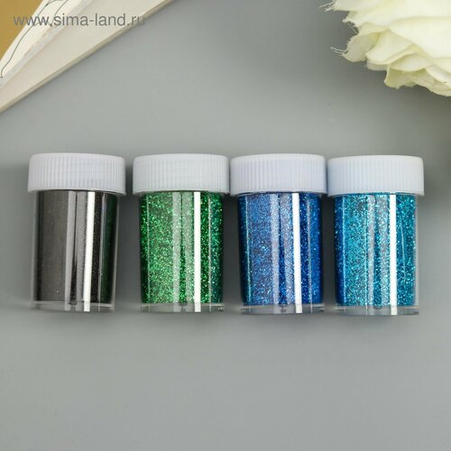 Глиттер в баночке с дозатором Пудра синяя палитра набор 4 шт 1б8гр 28х107х52 см 347₽