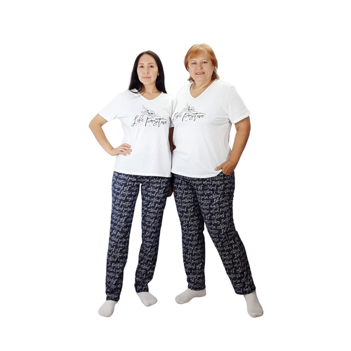 комплект женский баланс футболка брюки кулирка антрацит , размер 52, белый, черный