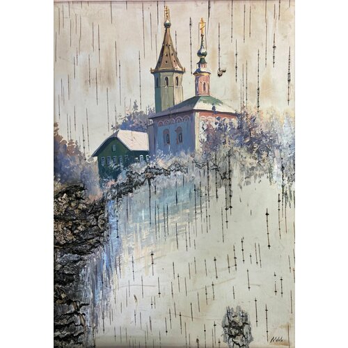 Картина "Суздаль. Никольская церковьь", 35х25 см, береста, масло, авторская работа
