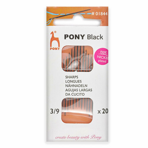 Иголки для шитья № 3-9, PONY Sharps BLACK, 01844, 20 шт 01613 иглы швейные sharps 5 10 в тубе с магнитом 20 шт pony
