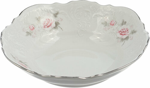 Салатник фарфоровый 19 см Bernadotte Бледные розы, салатница для сервировки стола, тарелка глубокая, белый фарфор, Чехия
