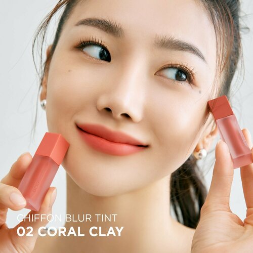 Clio матовый тинт для губ помада chiffon blur 02 Coral Clay