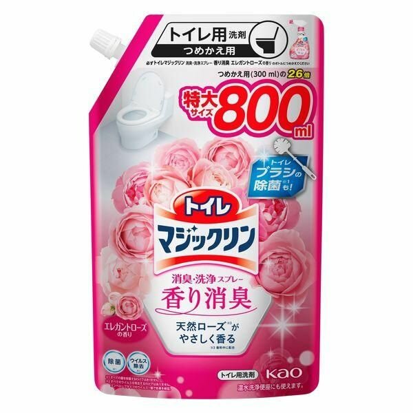 Чистящее средство спрей для туалета KAO Toilet Magiclean Deodorant & Clean Elegant Rose, с ароматом роз, мягкая упаковка 800мл.