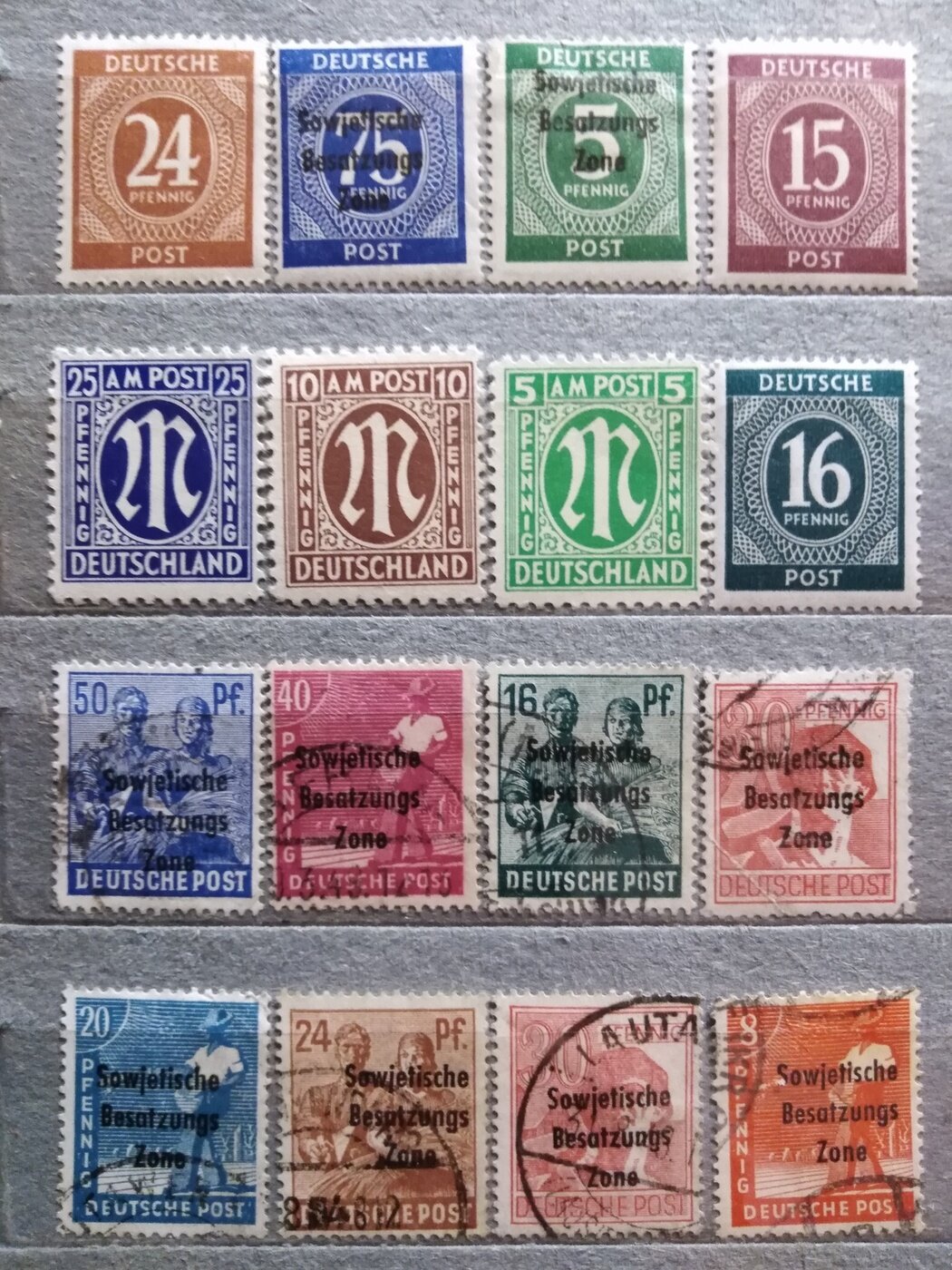 Марки Германия. 3-й рейх. Оккупация: "Подборка Советская зона". 16 шт. (см. фото). Чистые+Гашение (возможна наклейка)