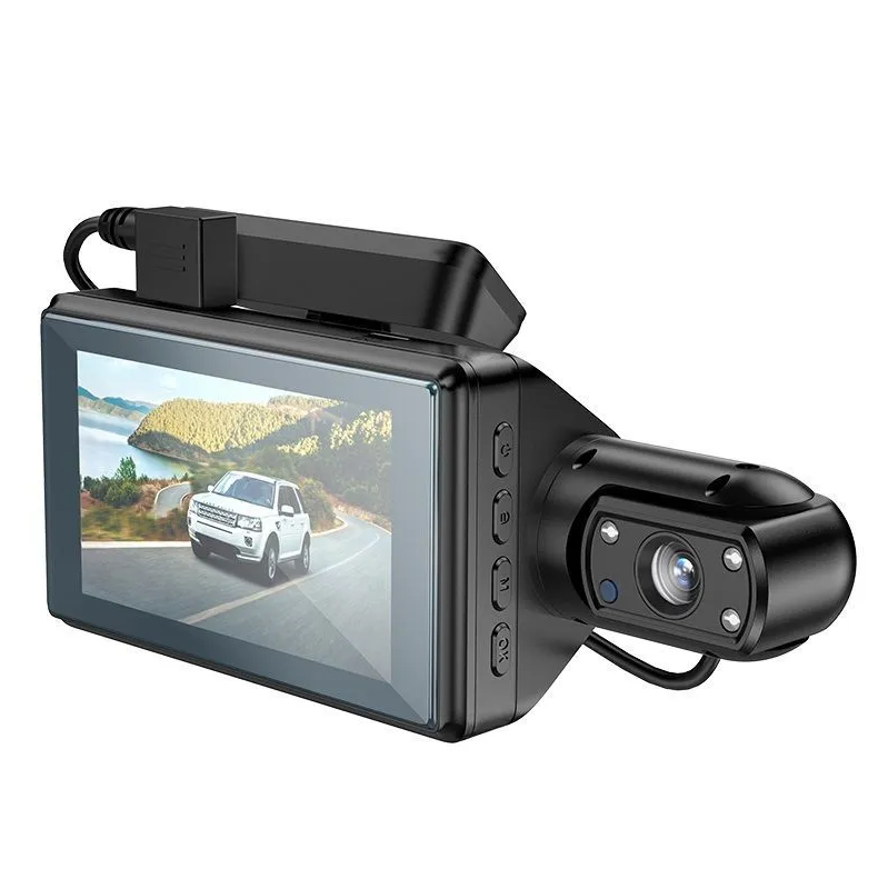 фото Видеорегистратор автомобильный hoco DI07 max (WIFI version), Видеорегистратор 2 камеры, Разрешение 2K и HD, и микрофон с салона, датчик удара и Датчик движения, режим парковки, голосовой помощник, HD съемка на 360 / 5Мп, черный