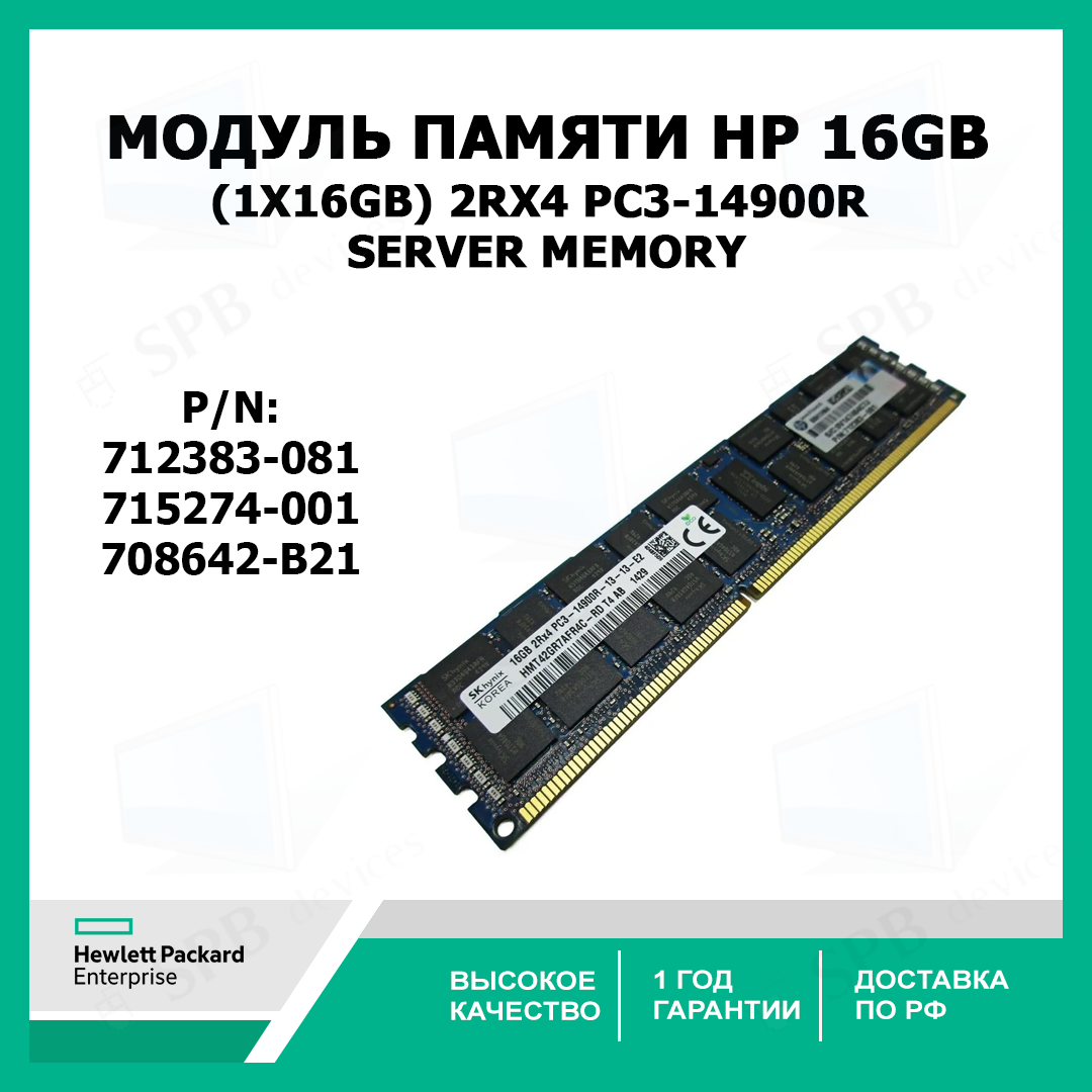 Модуль памяти HP 712383-081 16GB (1X16GB) 2RX4 PC3-14900R Server Memory 715274-001 708642-B21