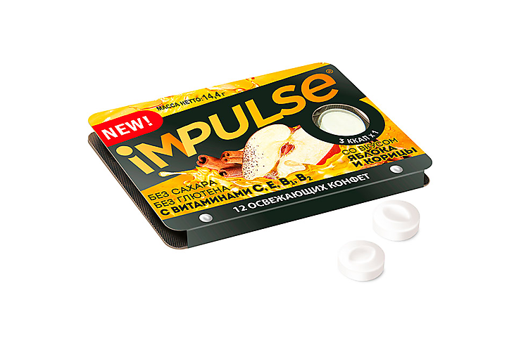 «Impulse», пастилки со вкусом яблока и корицы, 14,4 г (упаковка 12 шт.)