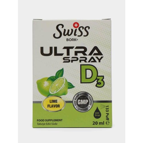 Swiss Bork, Ultra Spray D3 спрей Д3 со вкусом лайма, 20 мл