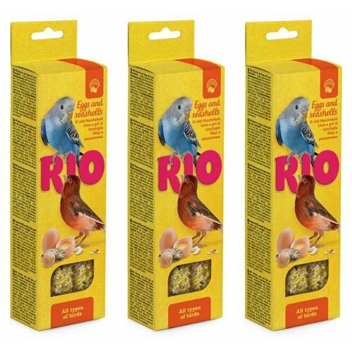 лакомство rio sticks для всех видов птиц с яйцом и ракушечником 80 RIO Лакомство для всех видов птиц Палочки с яйцом и ракушечником, 2х40 г, 3 уп