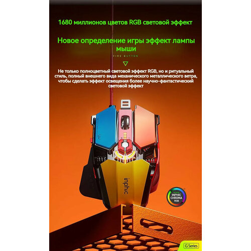 Мышь RGB игровая проводная Inphic PG6 цветная RGB 5600dpi 319000₽