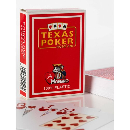 Карты игральные Modiano 100% plastic Texas Poker красные