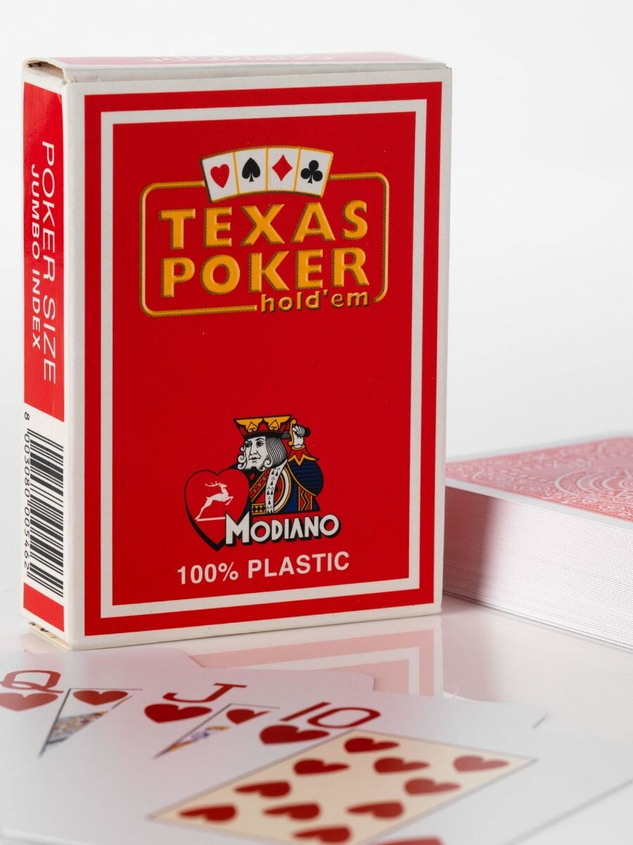 Карты игральные Modiano 100% plastic Texas Poker красные