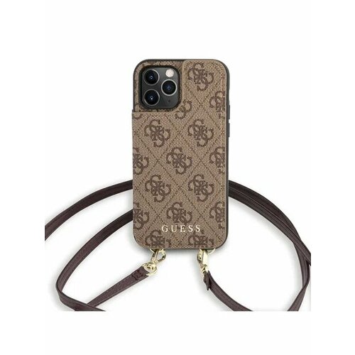 Guess для iPhone 12/12 Pro (6.1) чехол 4G Crossbody cardslots magnetic Hard Brown