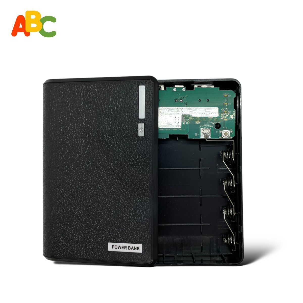 Корпус ABC для сборки Power Bank 4 x 18650, с фонариком, черный