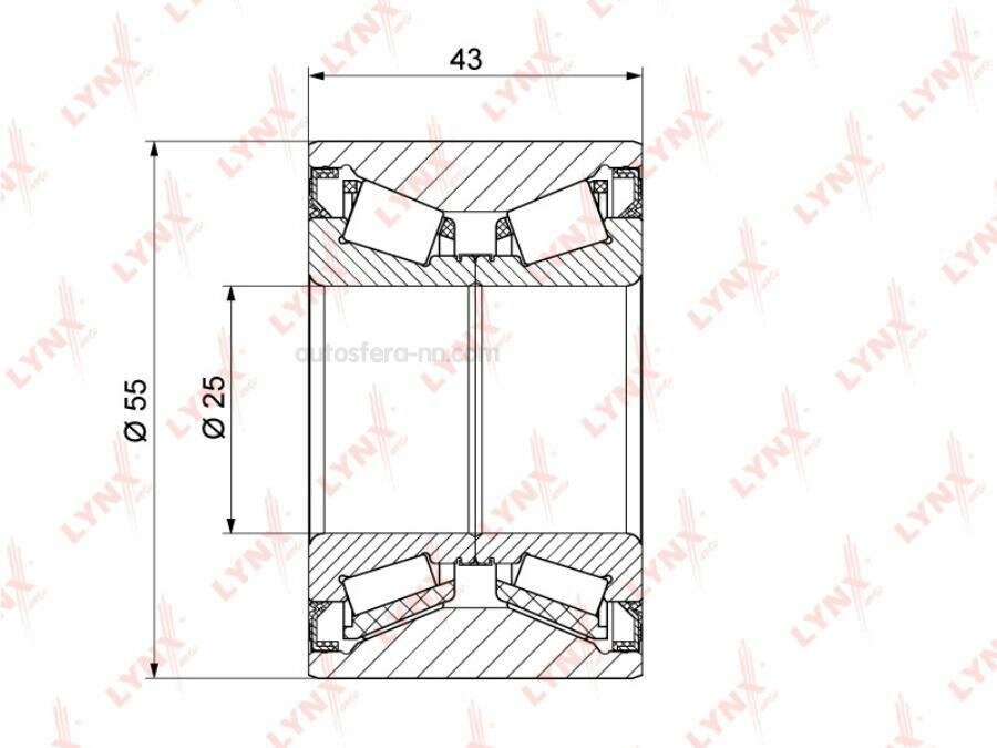 LYNXAUTO WB1298 Подшипник ступицы задний (43x25x55) LADA Vesta 1.6-1.8 16> / XRAY 1.6-1.8 16>, RENAULT LYNXauto WB-1298