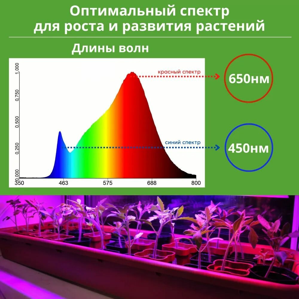 Фитосветильник линейный светодиодный для растений и рассады / подсветка 9Вт 570мм фито