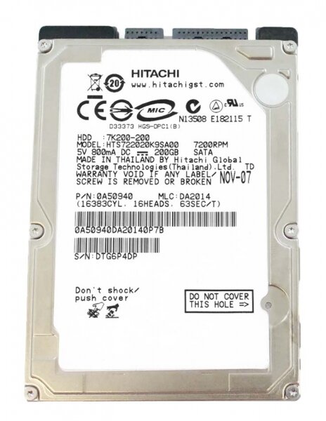 Жесткий Диск Hitachi HTS722020K9SA00 200Gb SATA 2,5" HDD