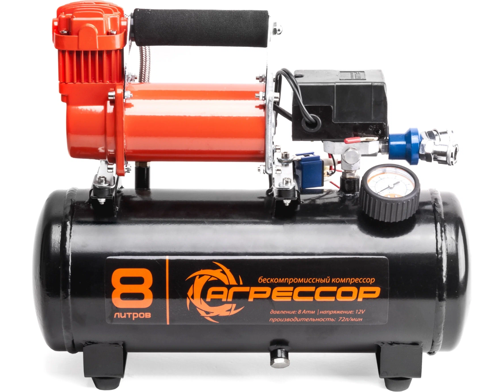 Автомобильный компрессор Агрессор AGR-8LT 72 л/мин 8 атм черный/оранжевый
