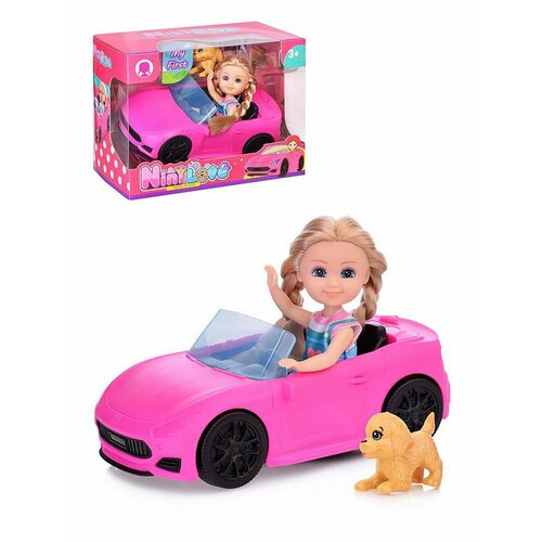 Кукла Nini Love 15 см в розовой матовой машине с питомцем 55854 1055₽