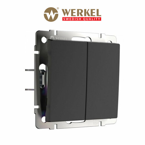 Выключатель двухклавишный с самовозвратом Werkel W1122408 черный матовый IP20 выключатель werkel a062575 двухклавишный скрытая установка черный матовый ip20 с самовозвратом